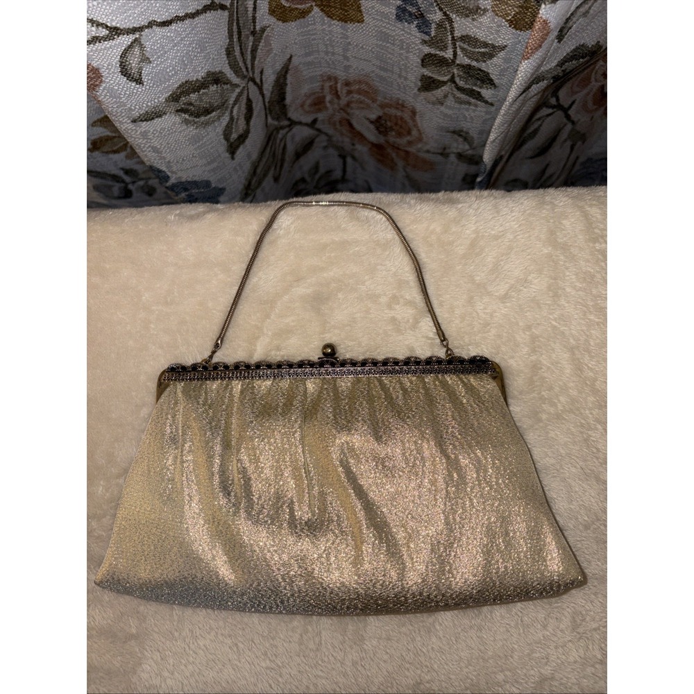Vintage Ande' Metallic Gold Purse, Clutch, Evening, Filigree Top